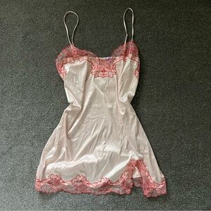 Savage X Fenty Pink Slip Dress with Red Lace. Size XL. NWT.